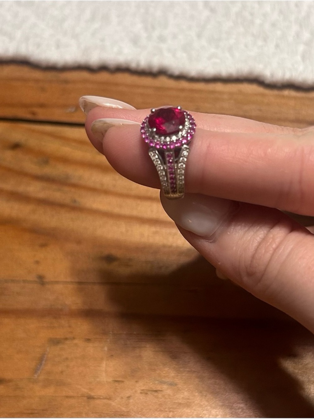 Sterling Silver Pink Ruby Halo Ring - Women Jewelry